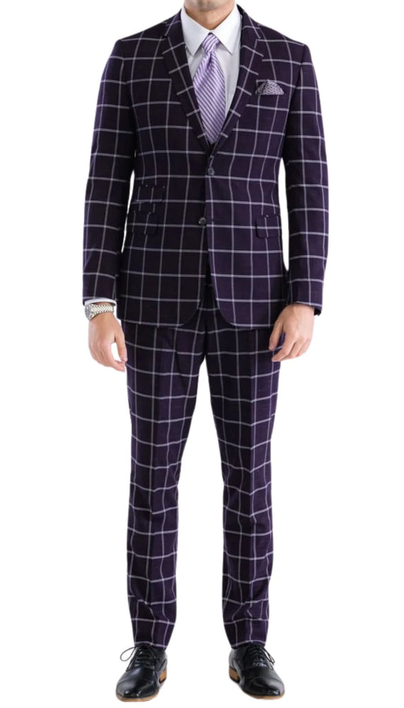 Mens Plaid Suit - Black Windowpane Suit - 1920 Suits
