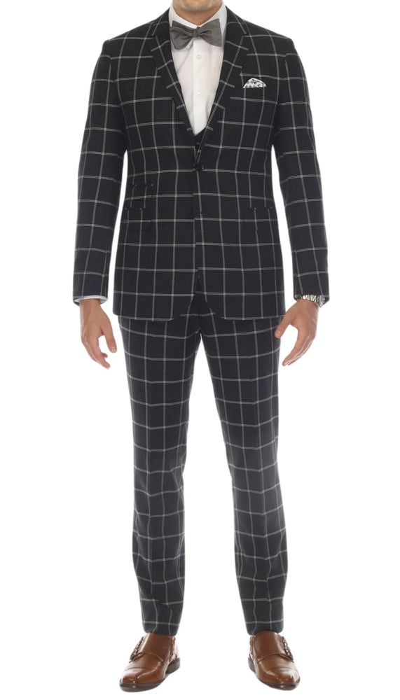 Mens Plaid Suit - Black Windowpane Suit - 1920 Suits