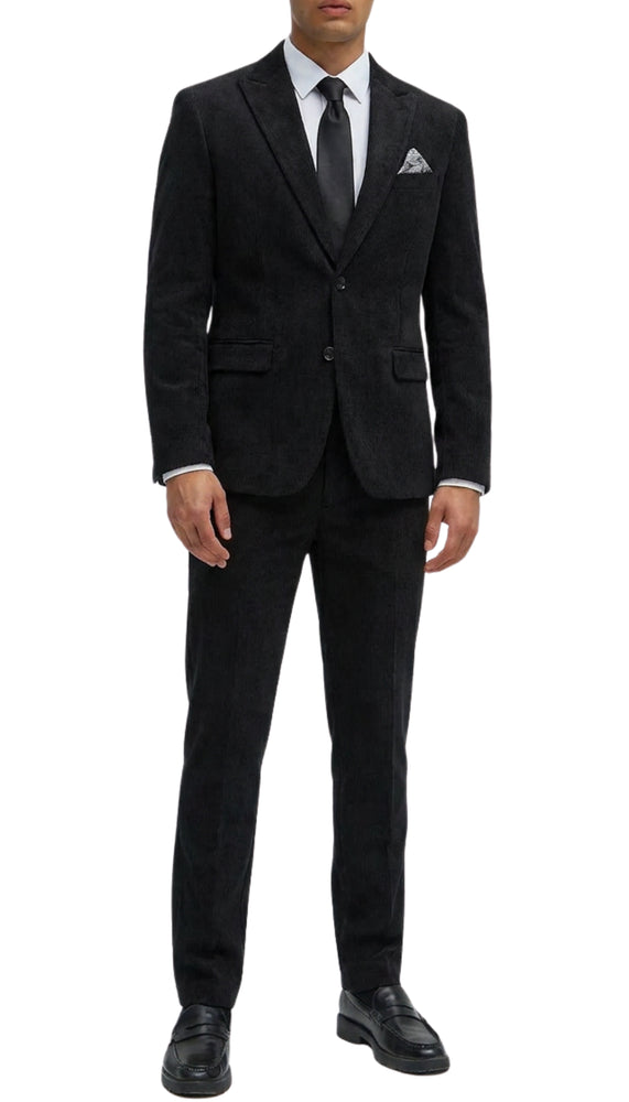 The Cordell Black 2pc Cotton Corduroy Notch Lapel Suit