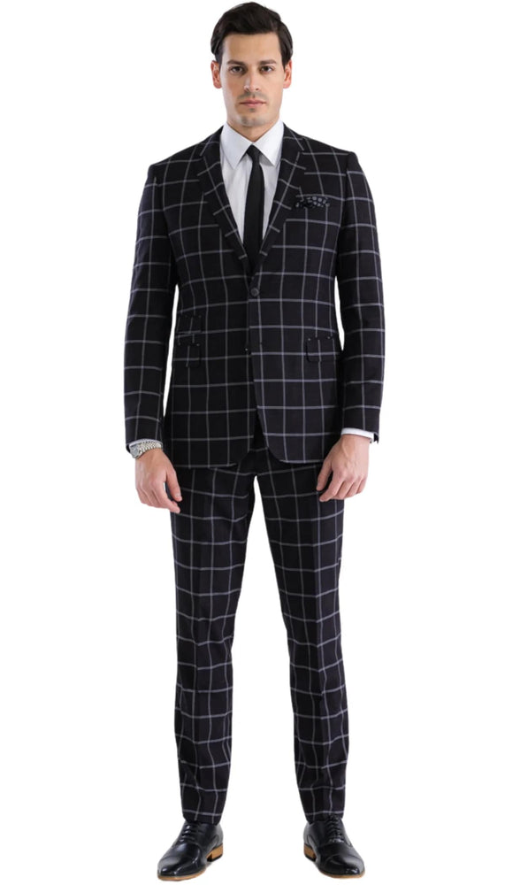 Mens Plaid Suit - Black Windowpane Suit - 1920 Suits