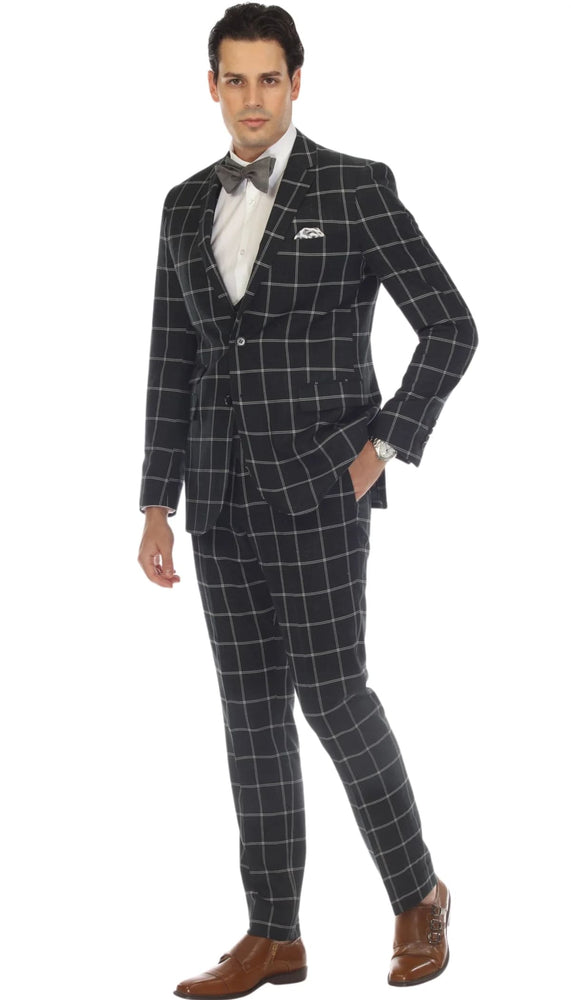 Mens Plaid Suit - Black Windowpane Suit - 1920 Suits