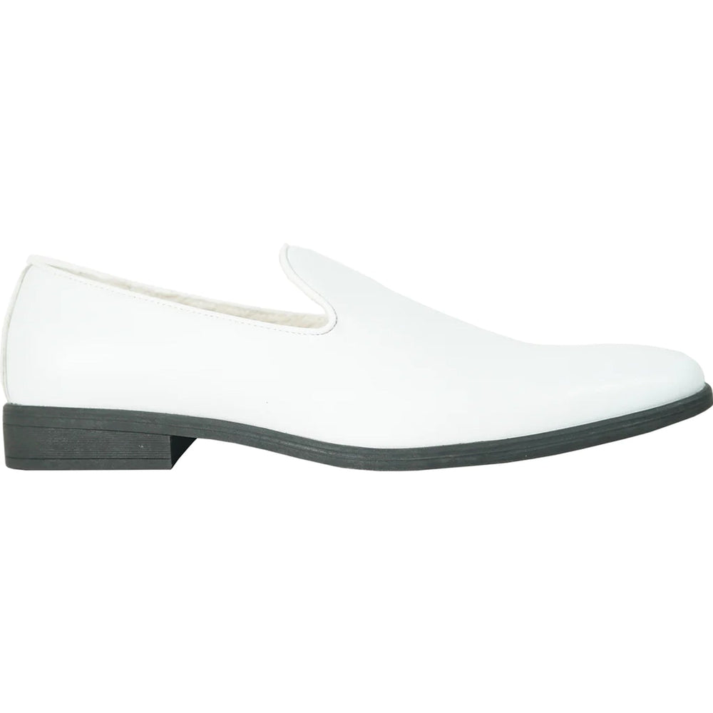 Bravo Mens Classic Plain Toe Slip on Loafer Dress Shoe in White