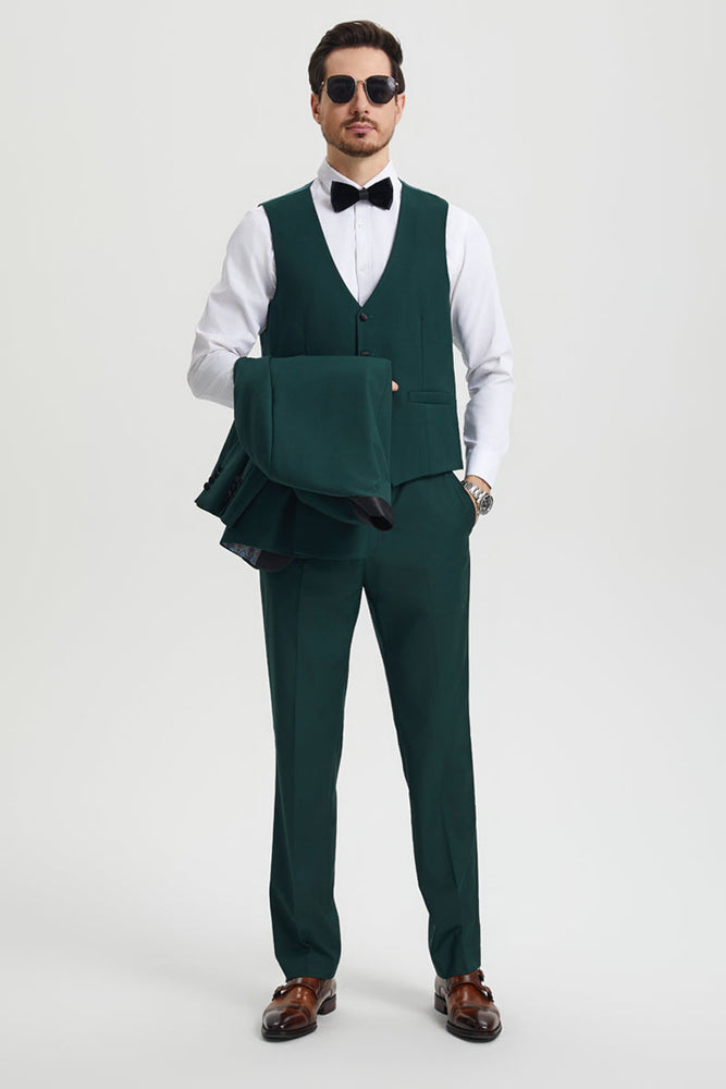 Men's Stacy Adams Vested One Button Shawl Lapel Designer Tuxedo in Hunter Green