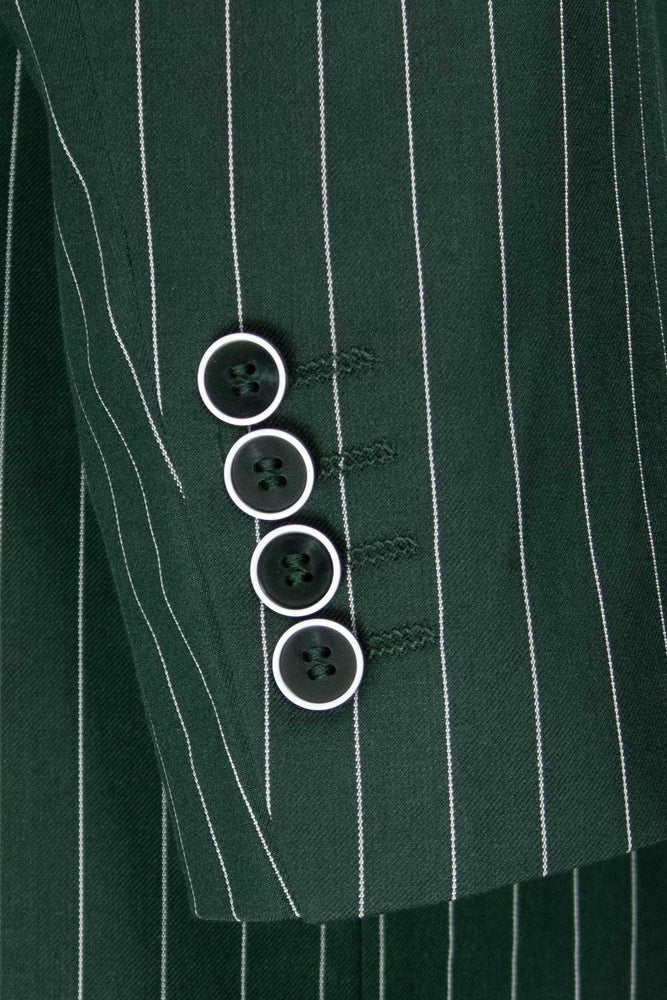 Odyssey Collection - Hunter Green Regular Fit 3 Piece Suit 2 Button Gangster Stripe