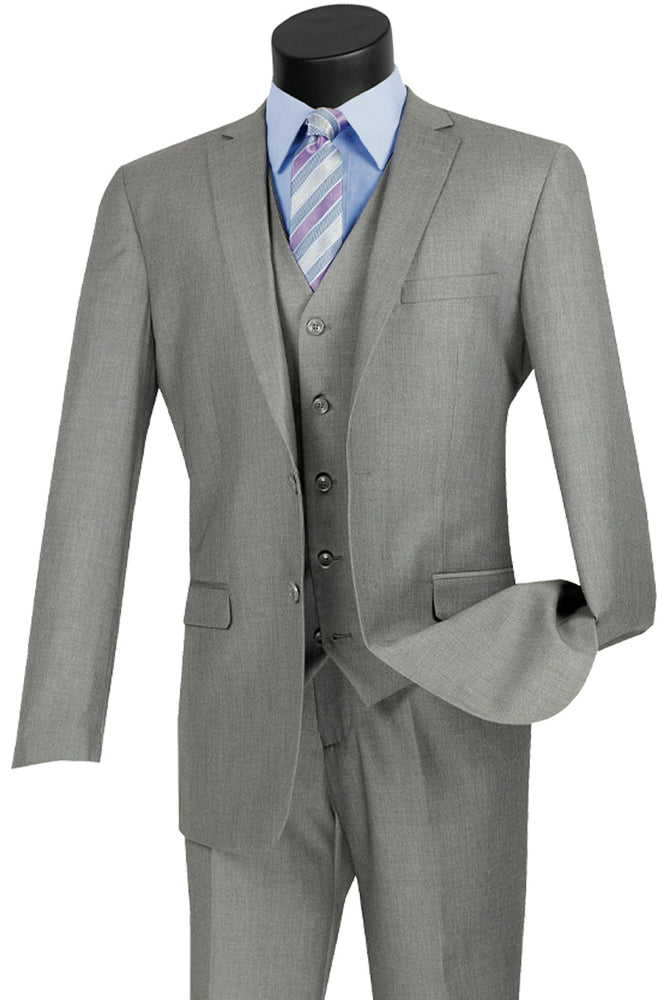 Mens Vested Slim Fit Wool Feel Suit in Medium Grey