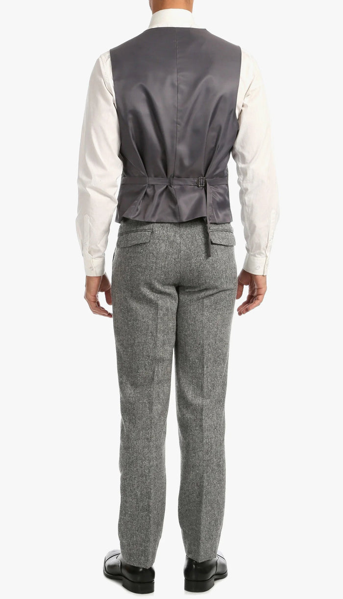 Men’s Grey Tweed Three Piece Suit – Vintage British Fabric Slim Fit Wedding & Business Wear