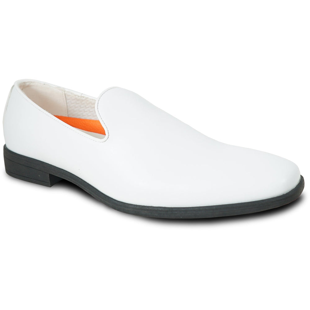 Bravo Mens Classic Plain Toe Slip on Loafer Dress Shoe in White