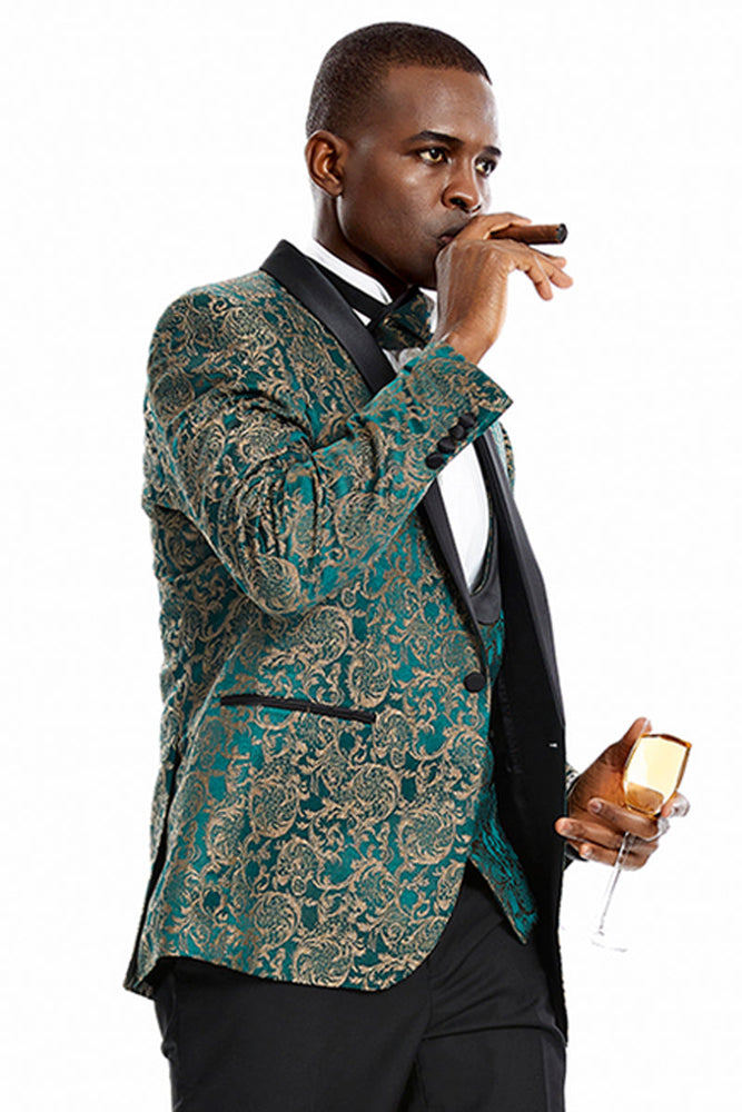Men's Green & Gold Paisley One Button Tuxedo