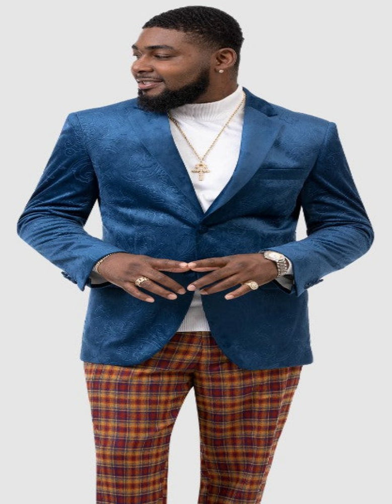 Paisley Blazer - Prom 2025 Tuxedo Dinner Jacket - Velvet Sport Jacket in Color Blue