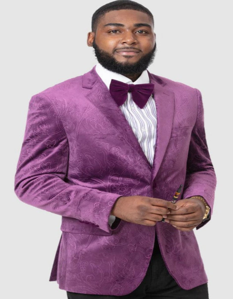 Paisley Blazer - Prom 2025 Tuxedo Dinner Jacket - Velvet Sport Jacket in Color Purple