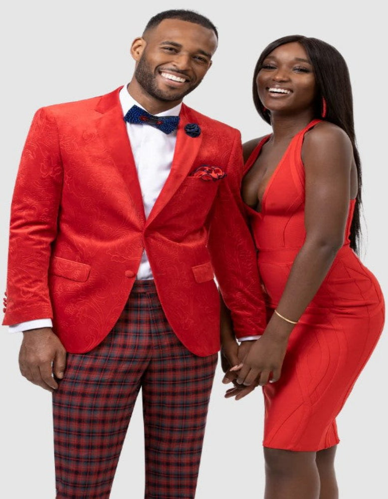 Paisley Blazer - Prom 2025 Tuxedo Dinner Jacket - Velvet Sport Jacket in Color Red