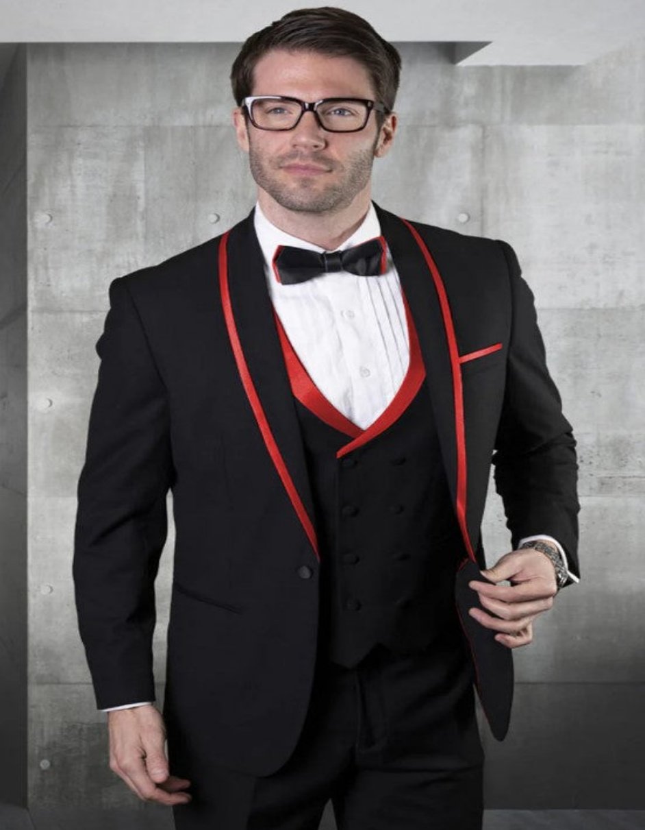 EJ Samuel Black Shawl-Vested Paisley Tuxedo: Perfect for Weddings & Proms