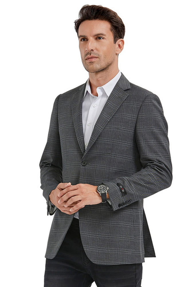 Men's Slim Fit Grey Windowpane Sport Coat