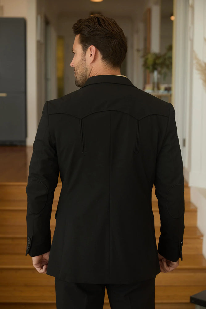 Mens Black Western Sport Suit with Elbow Patch Detail
