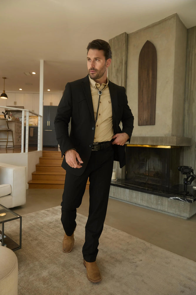 Mens Black Western Sport Suit with Elbow Patch Detail