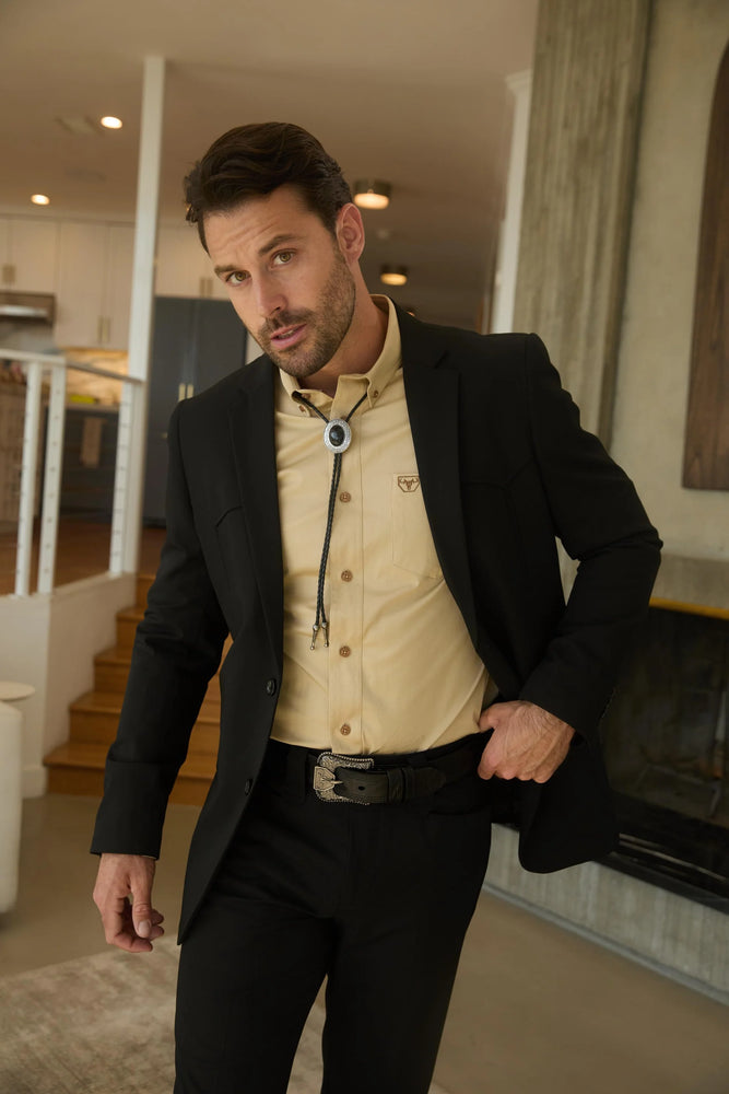 Mens Black Western Sport Suit with Elbow Patch Detail
