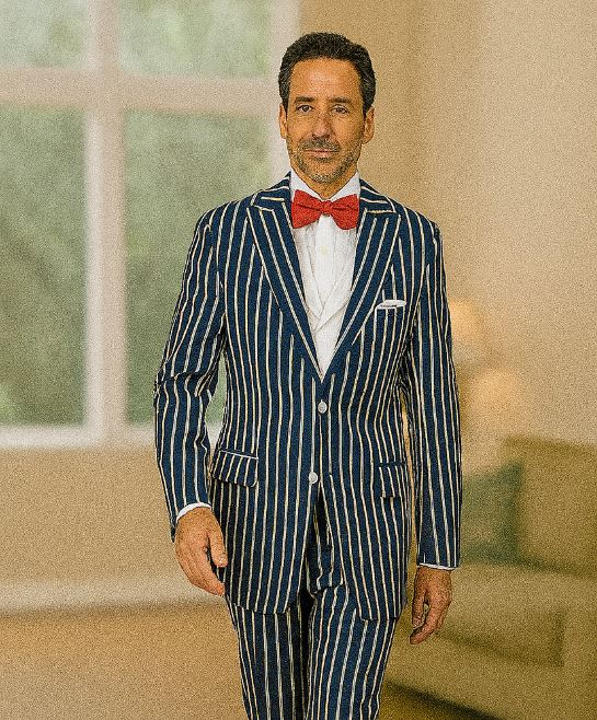 1920s Mens Vested Bold Gangster Pinstripe Suit in Navy