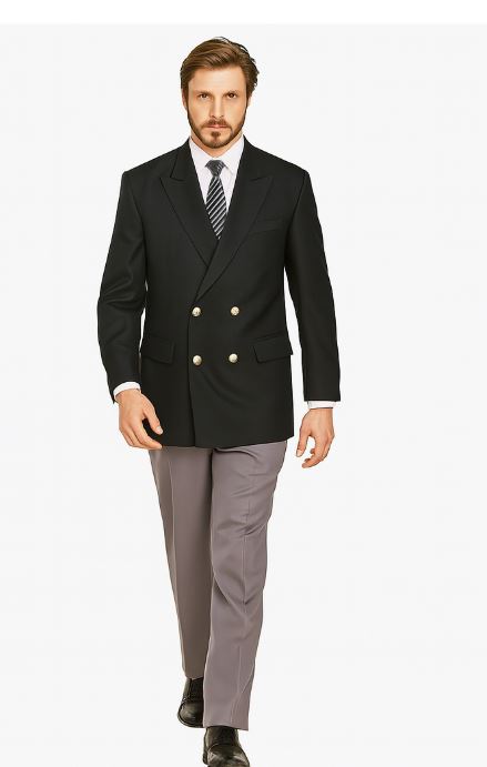 Slim Fit 4 buttons Style Men's Double Breasted Suits Jacket Fabric Blazer Sport Coat in Black or Navy Blue