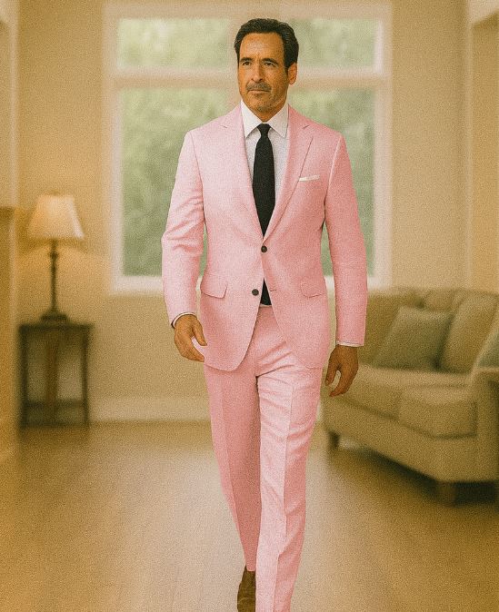 Pink Big and Tall Linen Suit