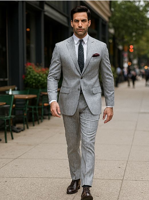 MEN'S 2PC SEERSUCKER MODERN FIT SUIT IN BLACK PINSTRIPE