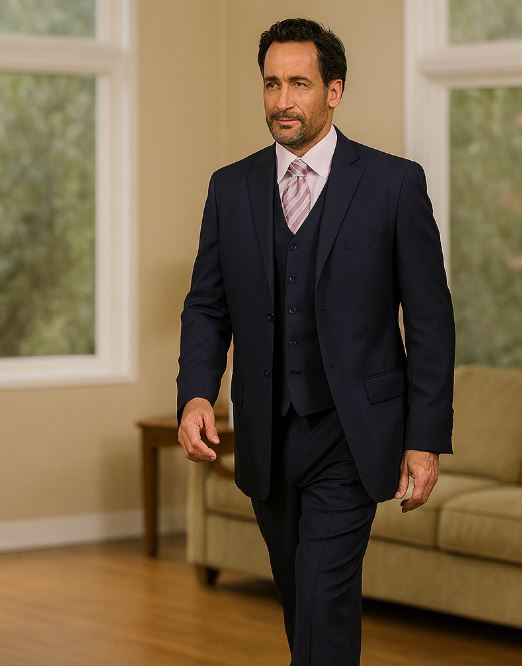 Classic Fit - Navy Suit - Three Button Vested Suit - Athletic Fit