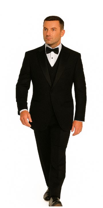 Authentic Statement Brand Men's Peak Lapel 1 Button Solid Black Tuxedo Suit - High End Suits - High Quality Suits