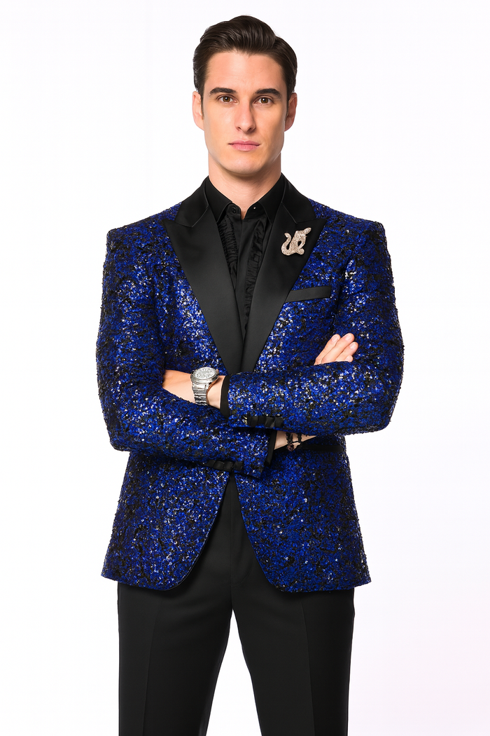 Glitter Sparkly Royal ~ Black Men's Sequin Paisley Dinner Jacket Tuxedo