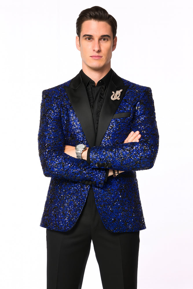 Glitter Sparkly Royal ~ Black Men's Sequin Paisley Dinner Jacket Tuxedo