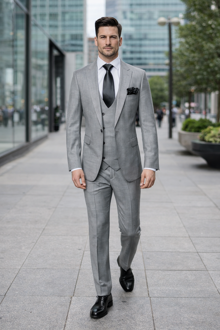Silverstone Light Grey 3-Piece Modern Executive Suit by Rossiman