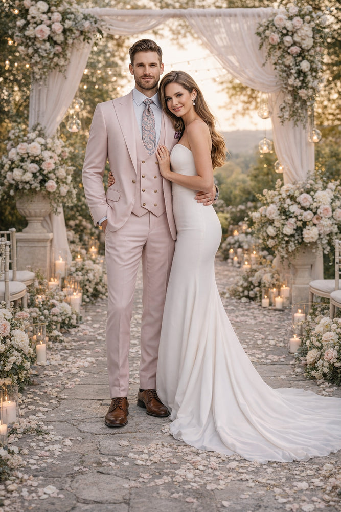 Blush Pink 3-Piece Suit with Double-Breasted Vest by Rossiman