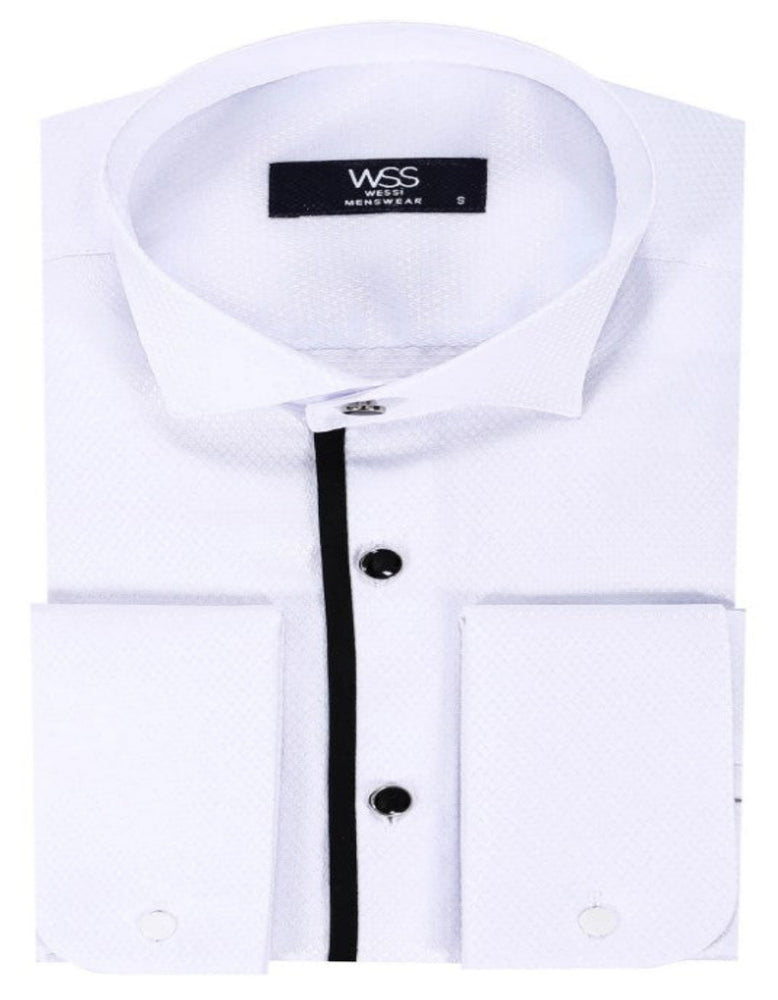 Black Stripe Detailed White Men Tuxedo Shirt