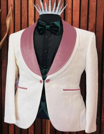 white and rose gold suit