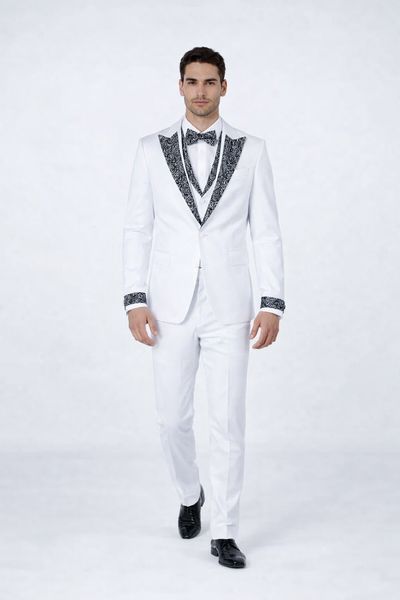 White Peak Lapel Stone Tuxedo – Men’s 4-Piece Wedding Set