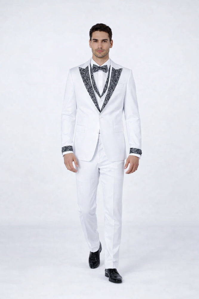 White Peak Lapel Stone Tuxedo – Men’s 4-Piece Wedding Set