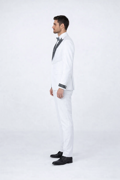 White Peak Lapel Stone Tuxedo – Men’s 4-Piece Wedding Set