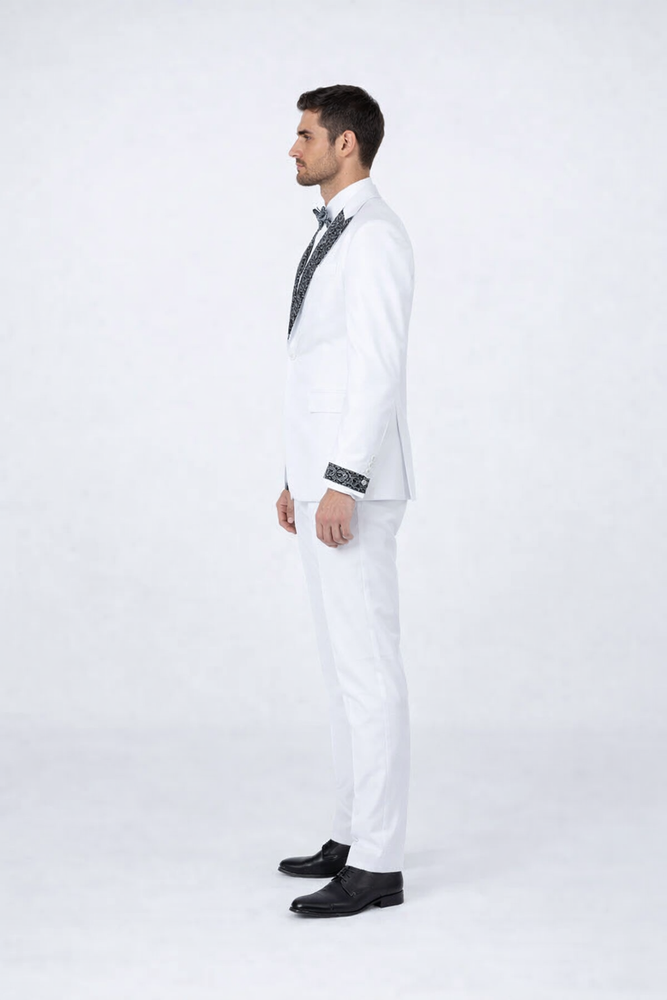 White Peak Lapel Stone Tuxedo – Men’s 4-Piece Wedding Set