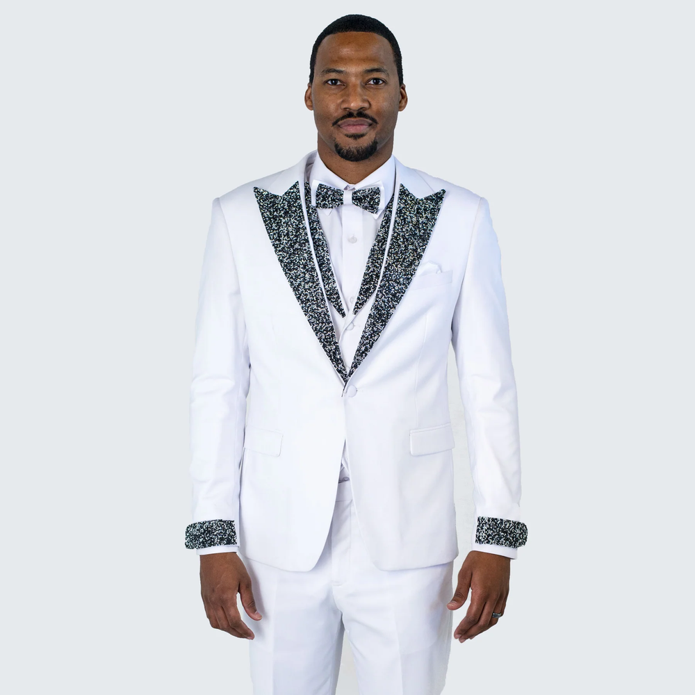 White Peak Lapel Stone Tuxedo – Men’s 4-Piece Wedding Set
