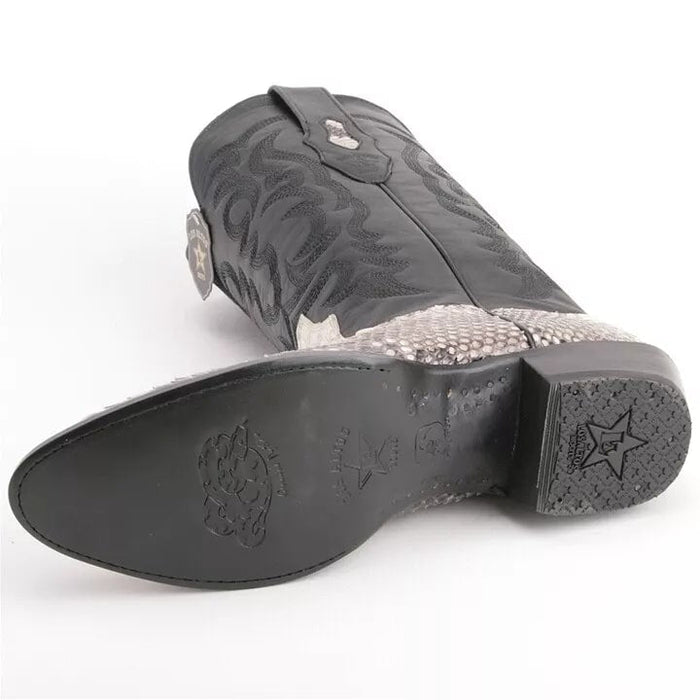 Genuine Python Leather Los Altos Boots: Black & White Western Cowboy Boots