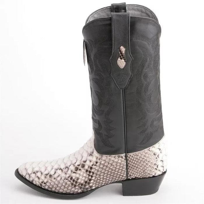 Genuine Python Leather Los Altos Boots: Black & White Western Cowboy Boots
