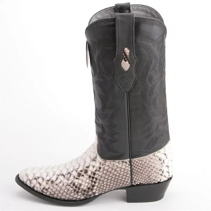 Genuine Python Leather Los Altos Boots: Black & White Western Cowboy Boots