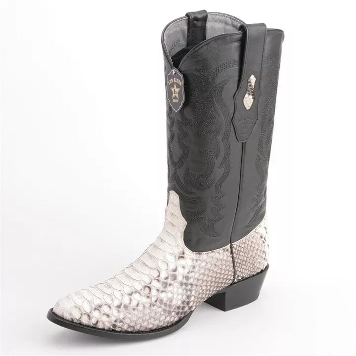 Genuine Python Leather Los Altos Boots: Black & White Western Cowboy Boots