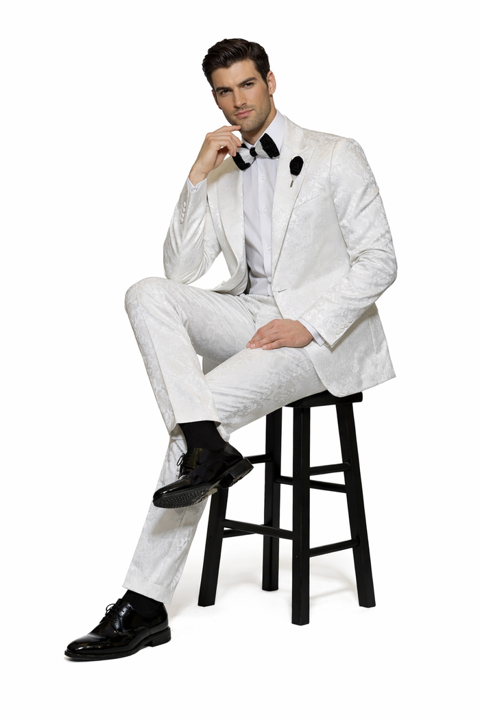 White Royale Brocade 3-Piece Imperial Gala Suit