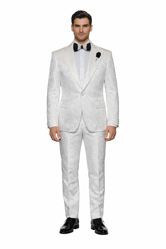 White Royale Brocade 3-Piece Imperial Gala Suit