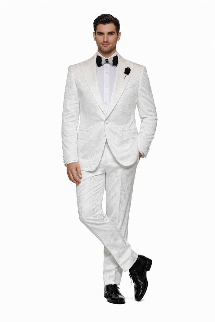 White Royale Brocade 3-Piece Imperial Gala Suit