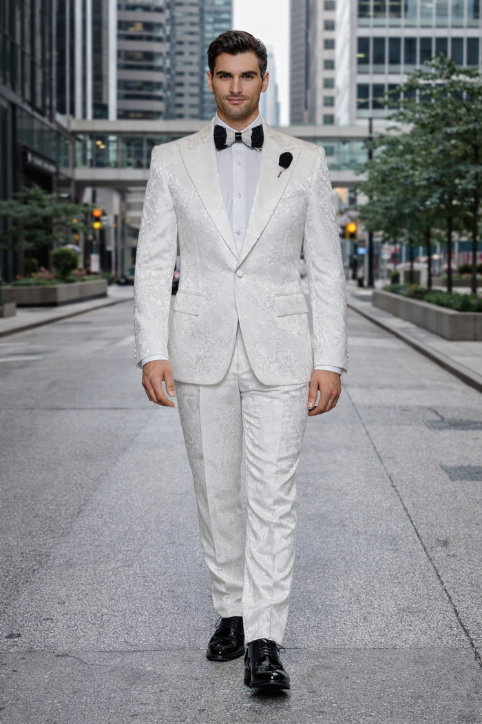 White Royale Brocade 3-Piece Imperial Gala Suit