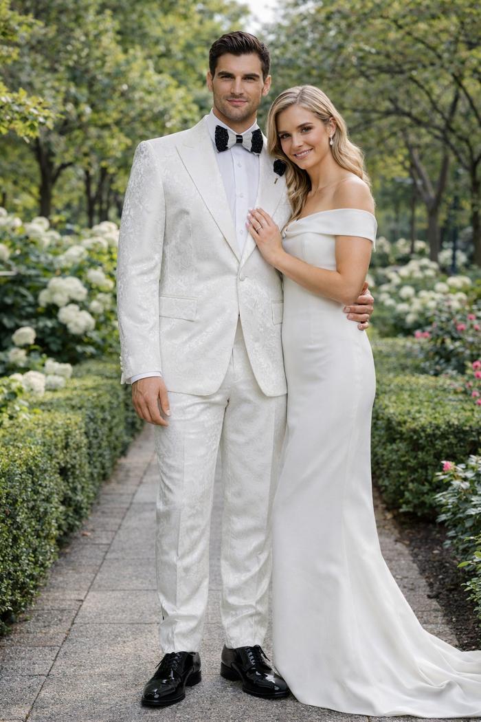 White Royale Brocade 3-Piece Imperial Gala Suit