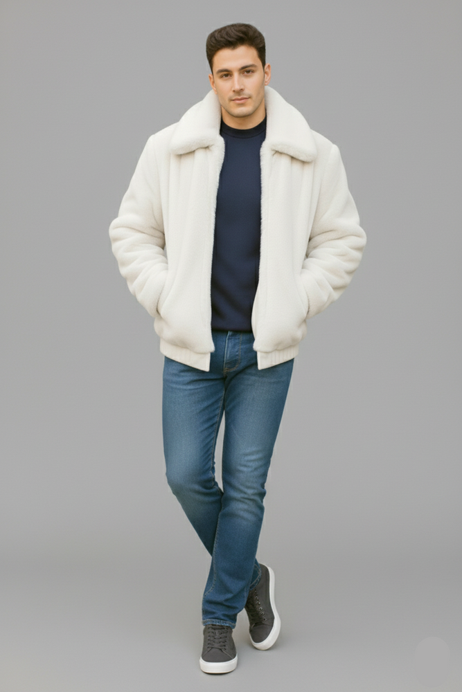 Men's Black Faux Fur Overcoat – Fuzzy Warm Winter Jacket Style