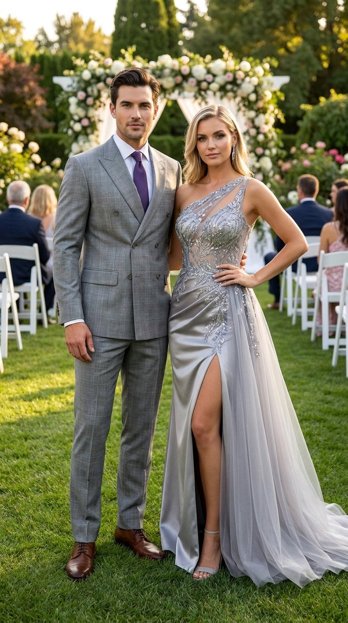 Men’s Grey Glen Plaid Double Breasted Suit, Executive Regular Fit Formal Business Wedding Suit Set