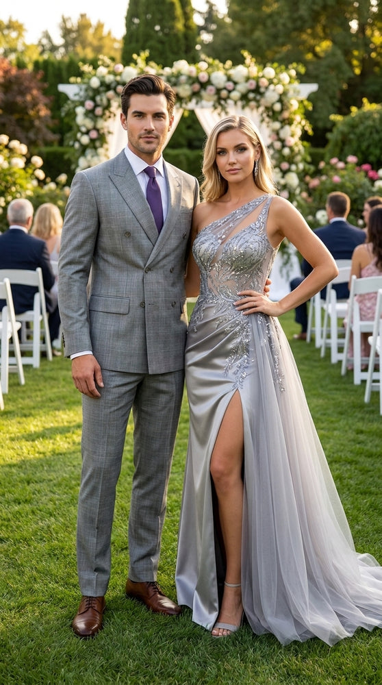 Men’s Grey Glen Plaid Double Breasted Suit, Executive Regular Fit Formal Business Wedding Suit Set