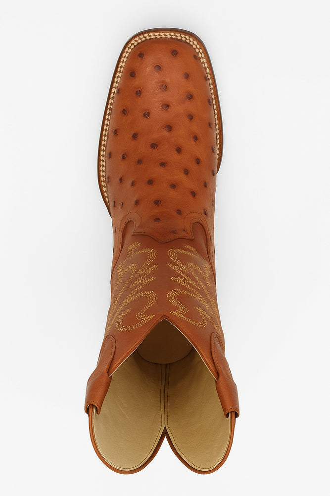 Men's Los Altos Ostrich Skin Wide Square Toe Boots - B